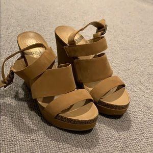 Tan leather wedges